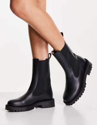   Asos Черные кожаные ботинки на толстой подошве без застежки & Other Stories-Черный цвет