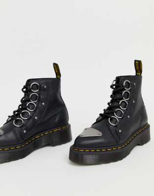 фото Черные кожаные ботинки с толстой подошвой и ленточной шнуровкой dr martens farylle-черный