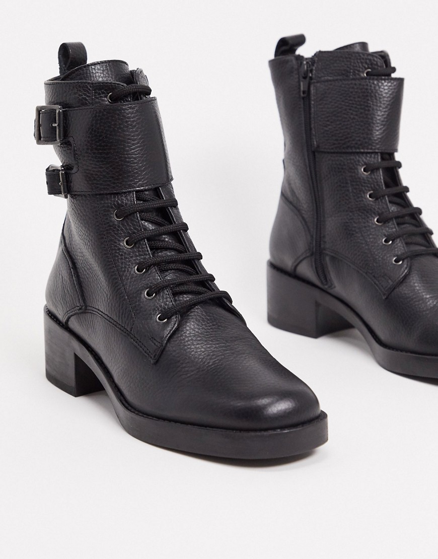 фото Черные кожаные ботинки в стиле милитари с пряжками aldo-черный