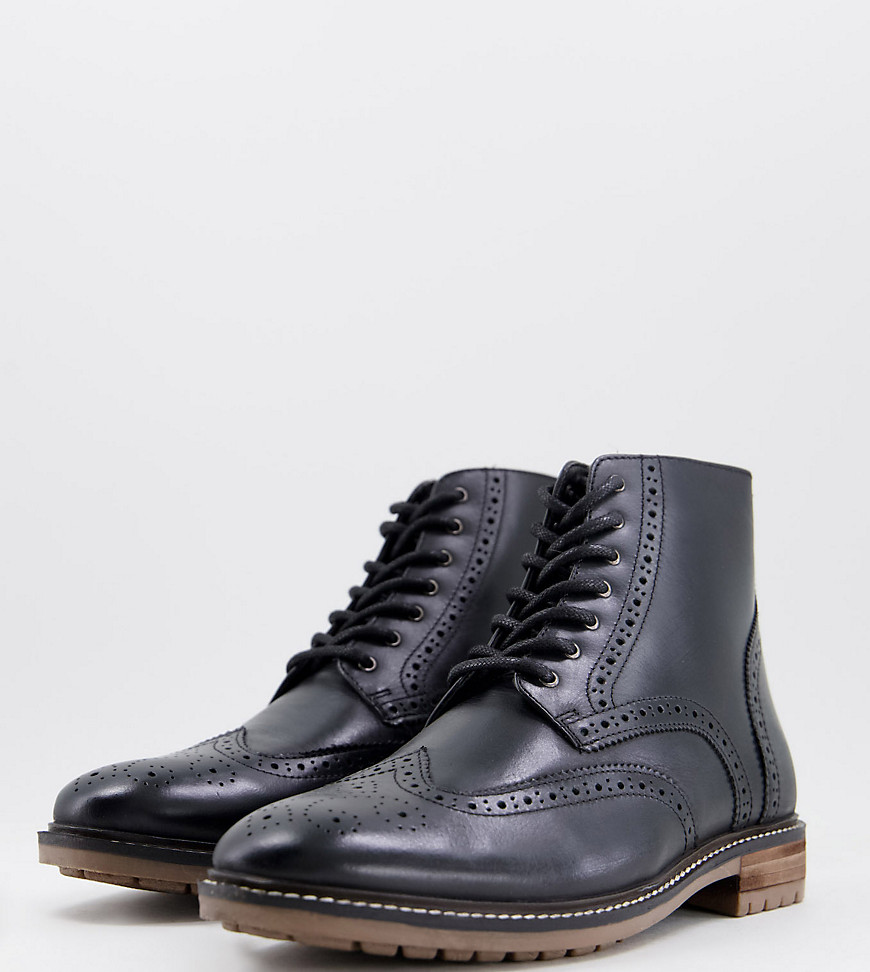 фото Черные кожаные броги на шнуровке для широкой стопы silver street-черный цвет