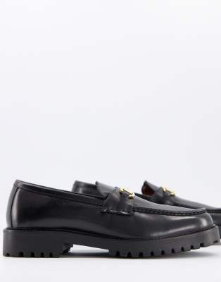 Строгие туфли  Asos Черные кожаные лоферы с планкой на массивной подошве Walk London Sean-Черный цвет