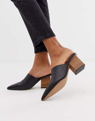 фото Черные кожаные мюли на каблуке asos design premium - sloane-черный