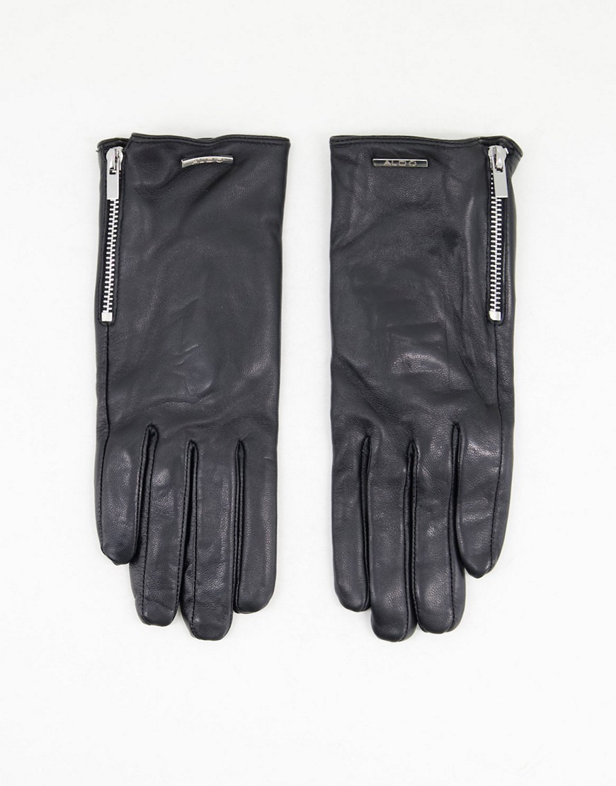 фото Черные кожаные перчатки aldo rhelian-черный