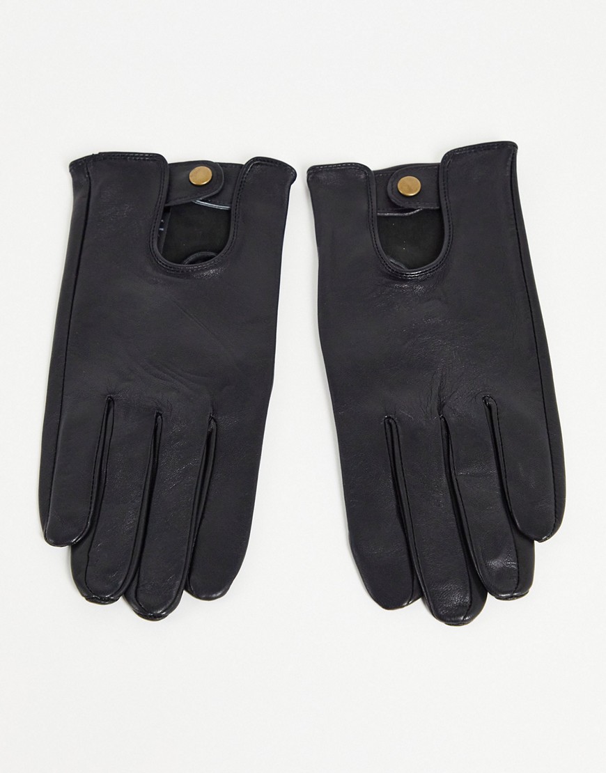 фото Черные кожаные перчатки asos design-черный
