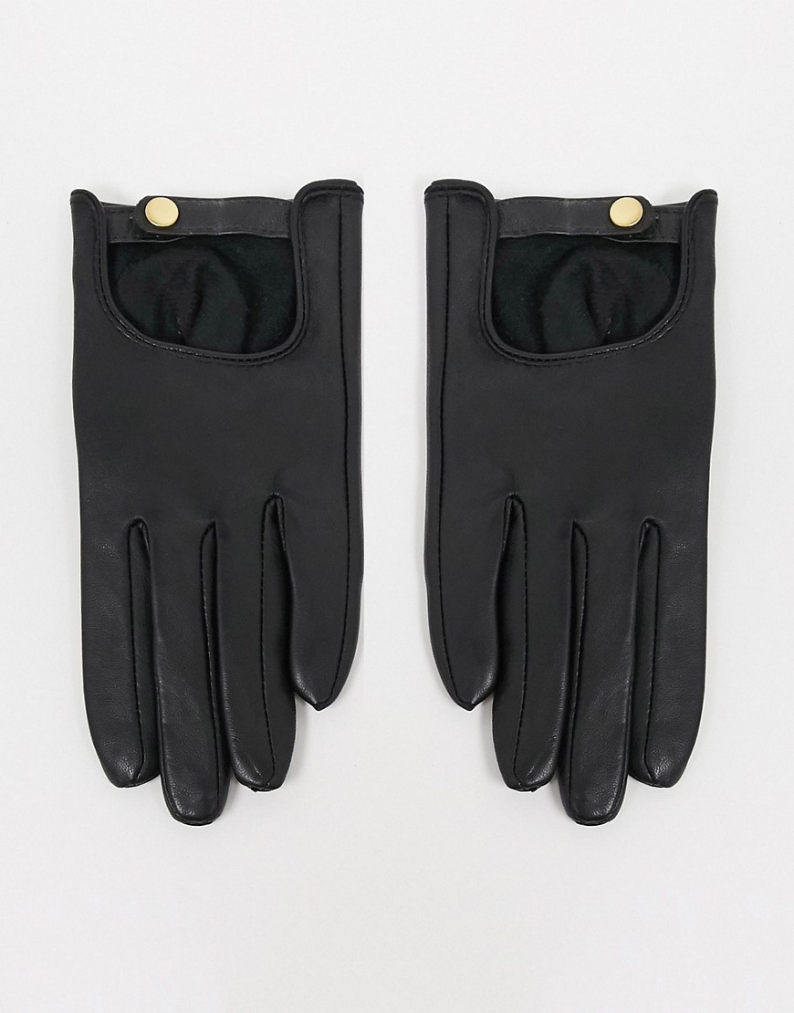 фото Черные кожаные перчатки для сенсорных экранов asos design-черный