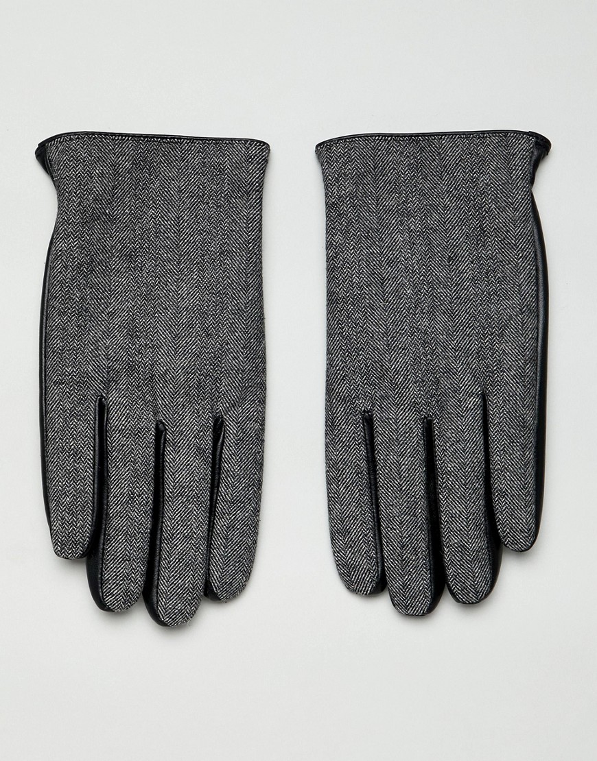 фото Черные кожаные перчатки для сенсорных гаджетов с шевронной отделкой asos design-черный