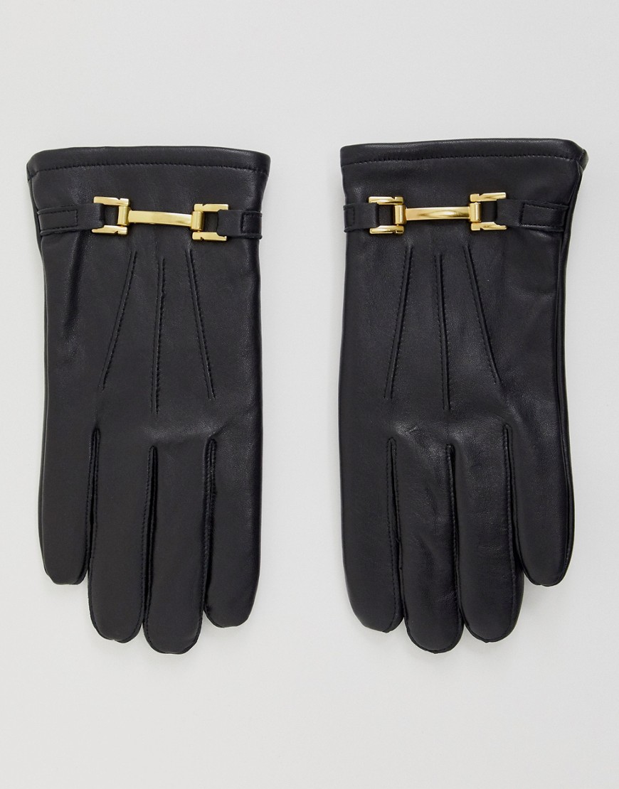 фото Черные кожаные перчатки для сенсорных гаджетов с золотистой отделкой asos design-черный