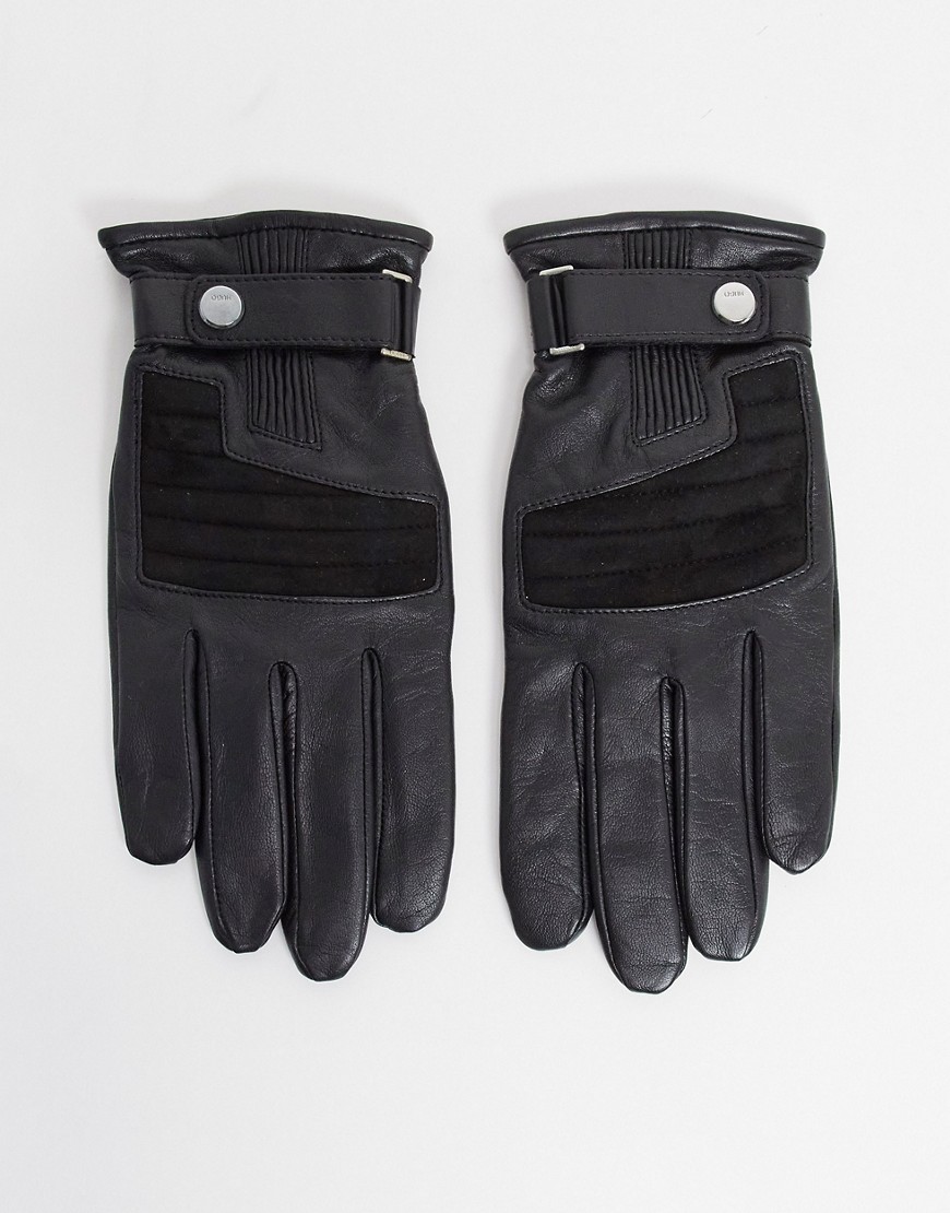 Черные кожаные перчатки HUGO-Черный