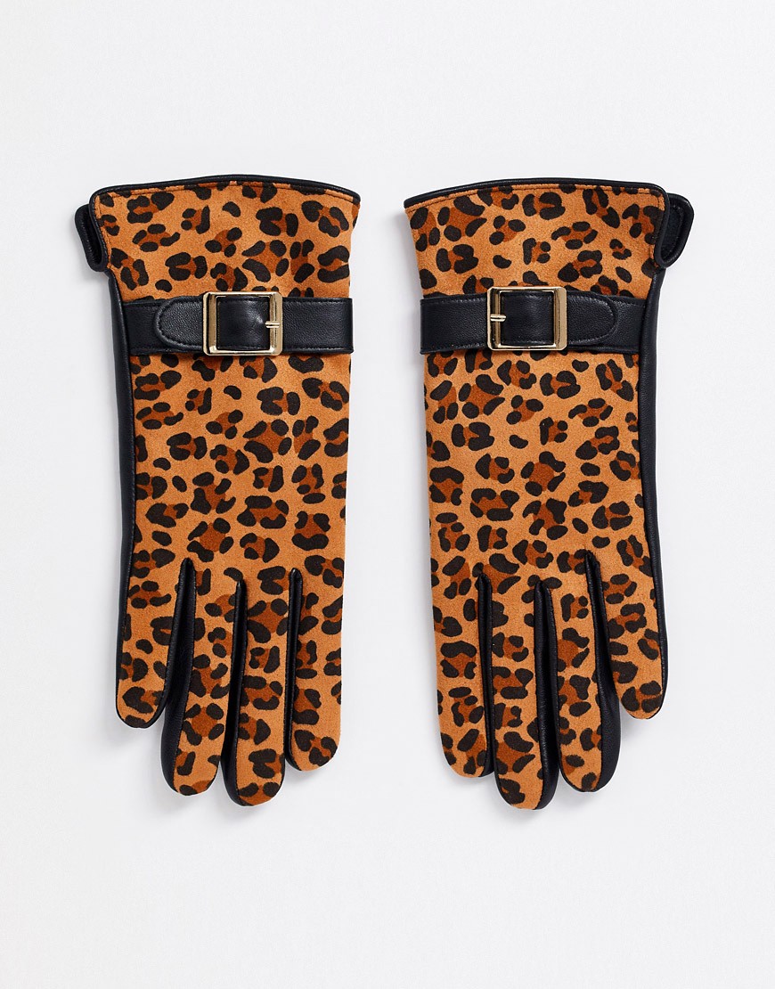 фото Черные кожаные перчатки с леопардовым принтом barney's originals-мульти barneys originals
