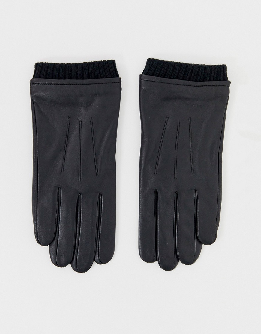 фото Черные кожаные перчатки с манжетами для сенсорных гаджетов barney's original-черный barneys originals