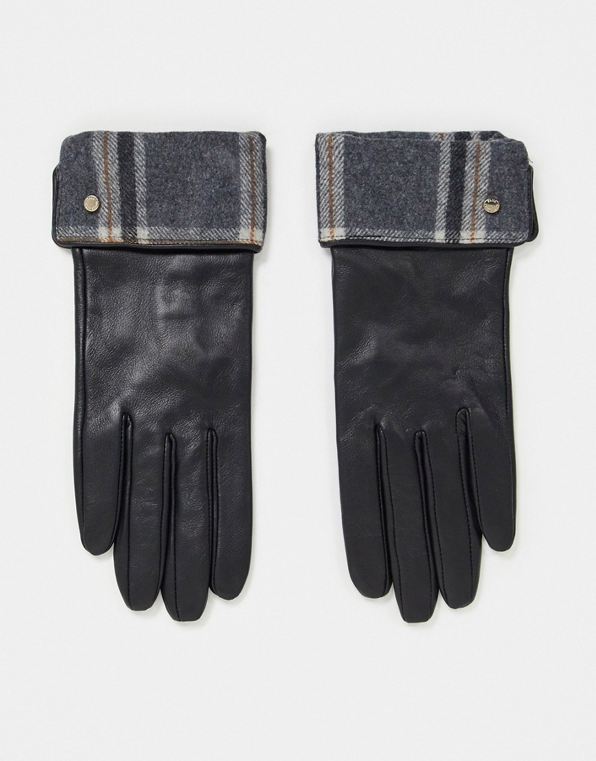 фото Черные кожаные перчатки с отворотом в клетку paul costelloe-черный цвет