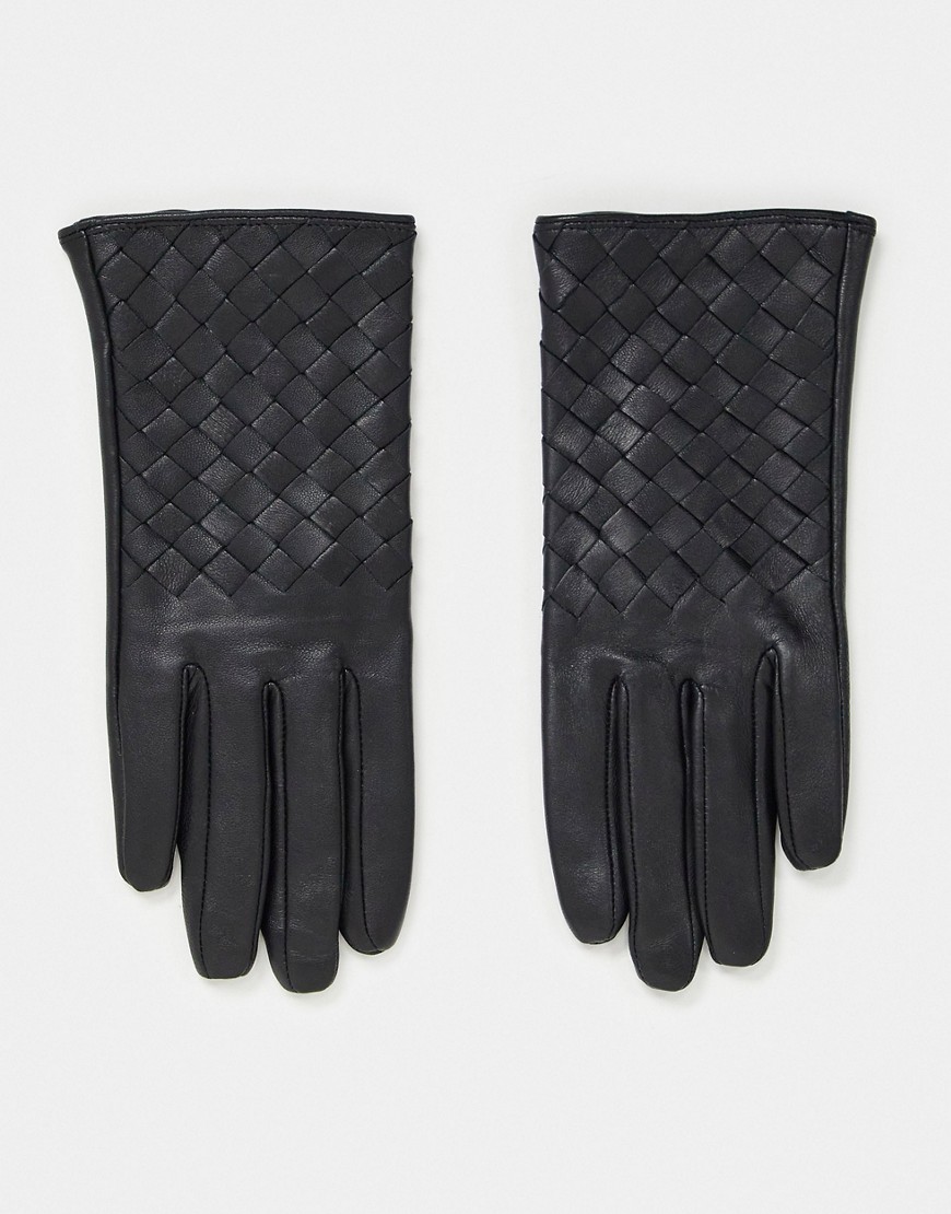 фото Черные кожаные перчатки с плетением paul costelloe-черный цвет