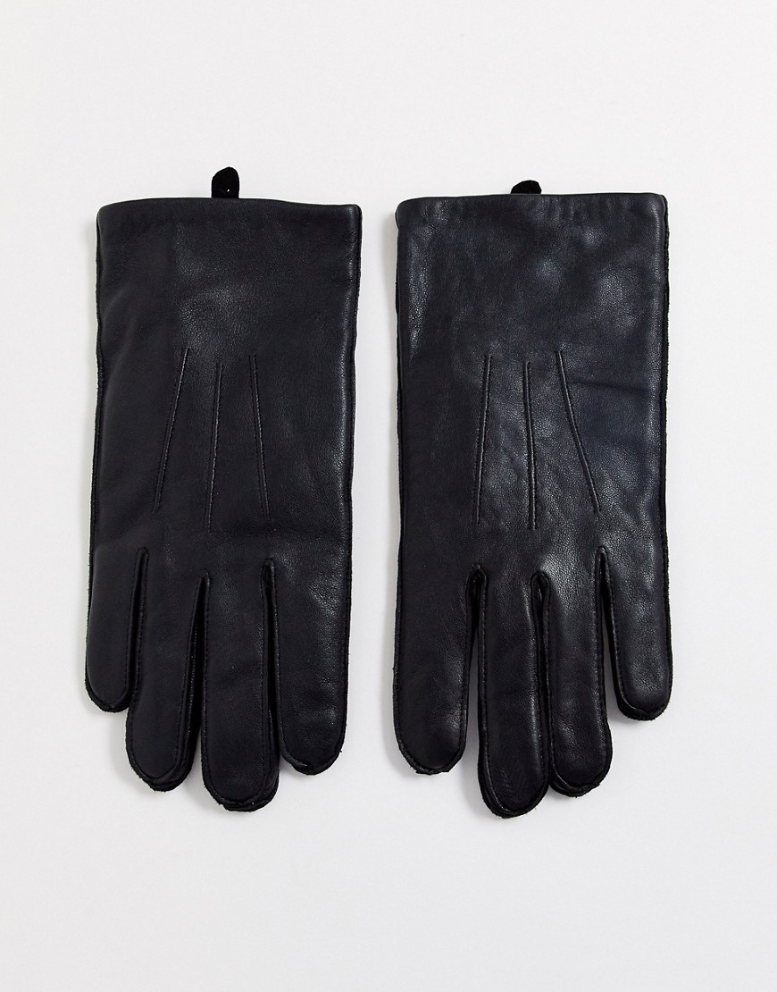 фото Черные кожаные перчатки selected homme-черный
