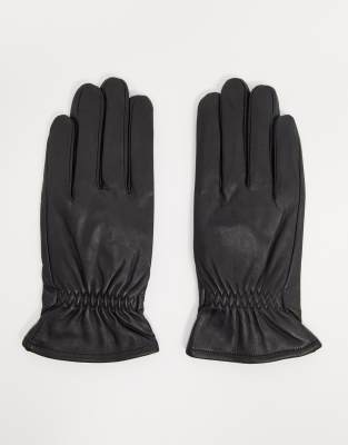 Черные кожаные перчатки с эластичными манжетами Barneys Originals-Черный