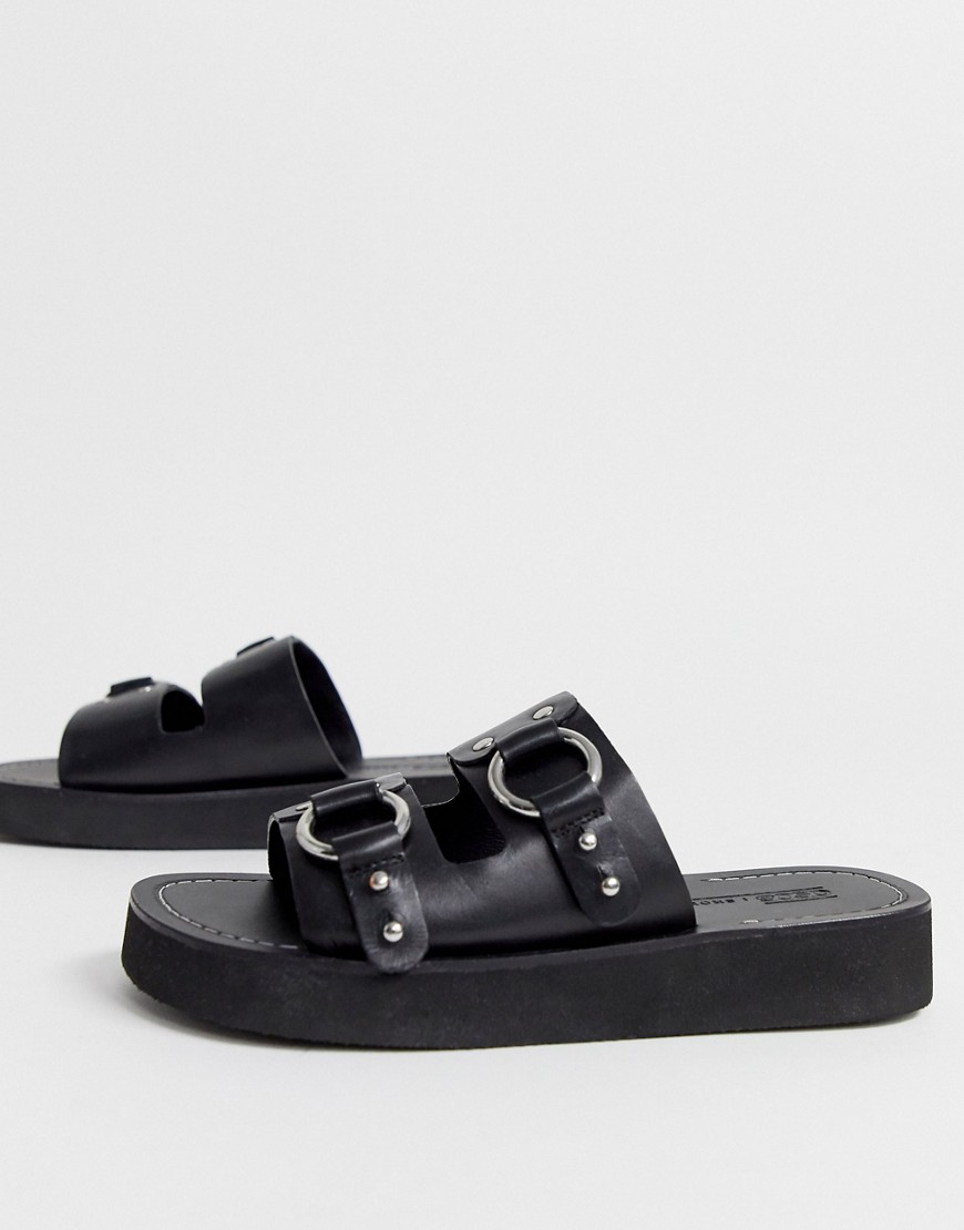 фото Черные кожаные сандалии asos design-черный