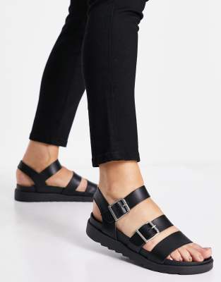  Asos Черные кожаные сандалии на массивной платформе с пряжками Schuh Chaser-Черный цвет