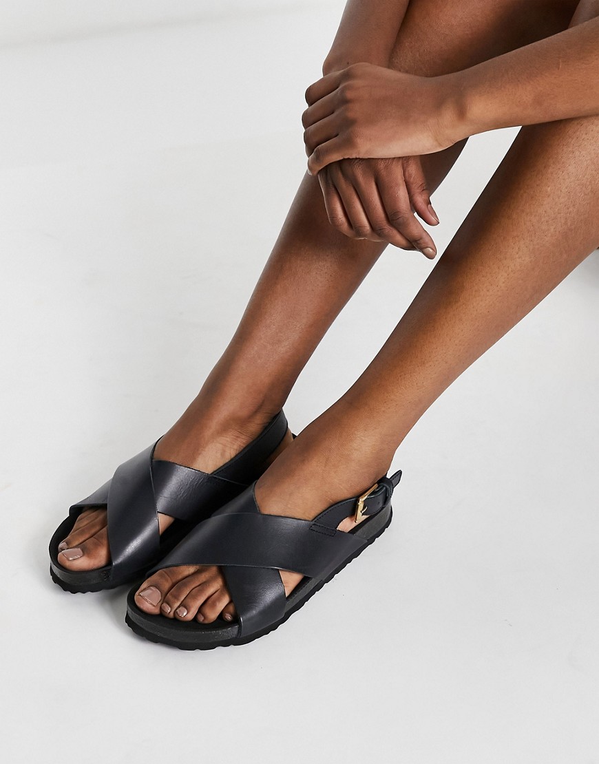 фото Черные кожаные сандалии на плоской подошве kaltur-черный цвет