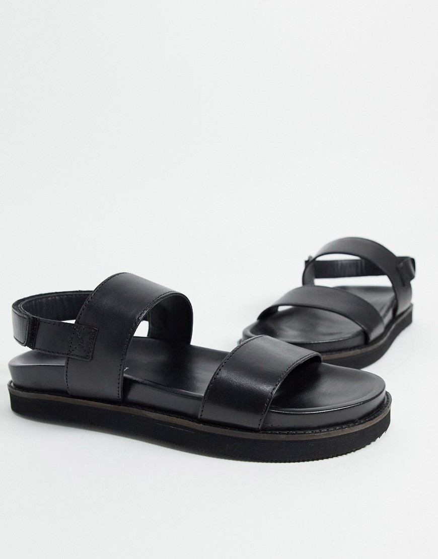 фото Черные кожаные сандалии-премиум на толстой подошве из двух частей silver street-черный цвет