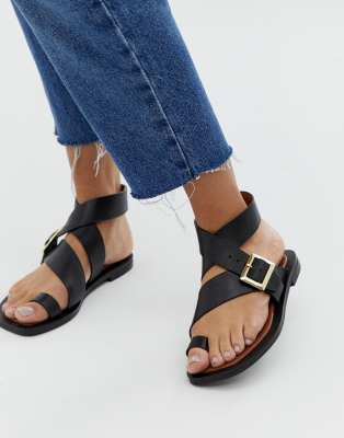 ASOS Leather Black Flat Sandals