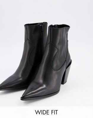 фото Черные кожаные сапоги для широкой стопы в стиле вестерн с острым носком depp-черный цвет