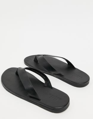 Черные кожаные шлепанцы ASOS DESIGN-Черный