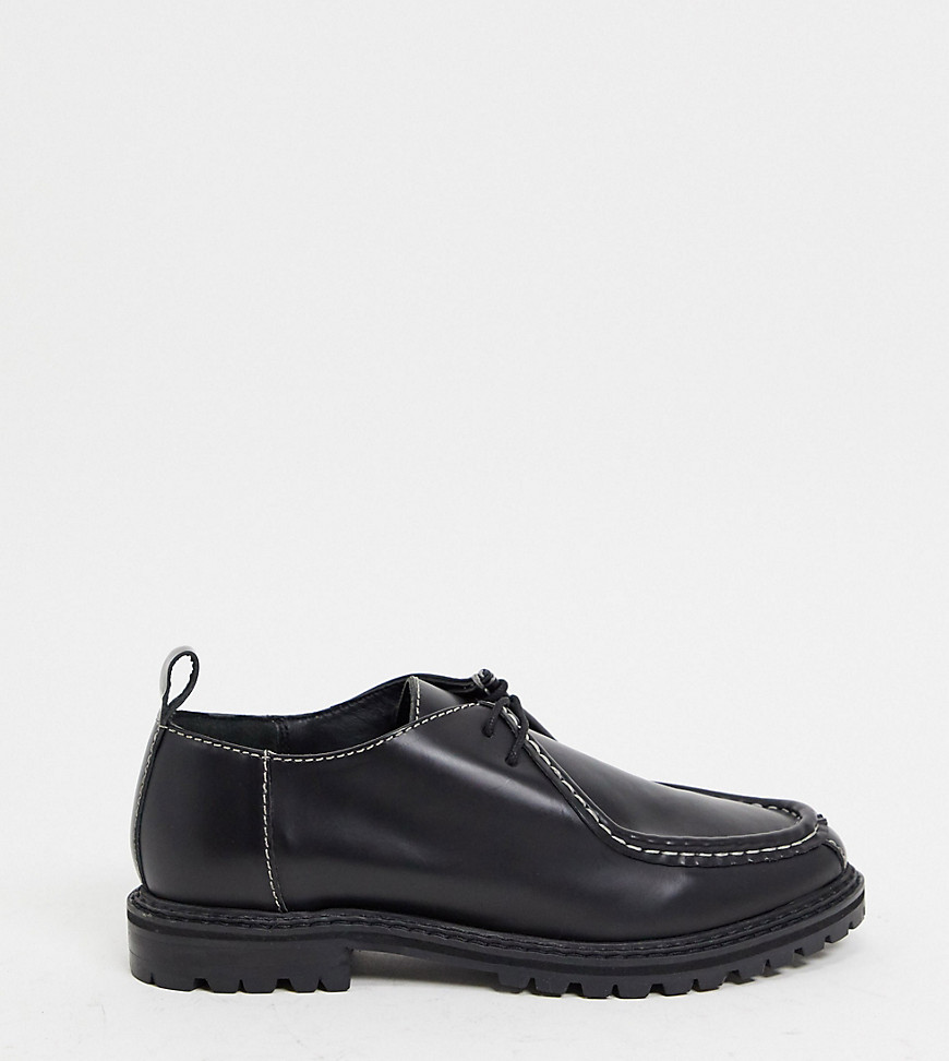 фото Черные кожаные туфли на шнурках на плоской подошве asra exclusive freddie-черный