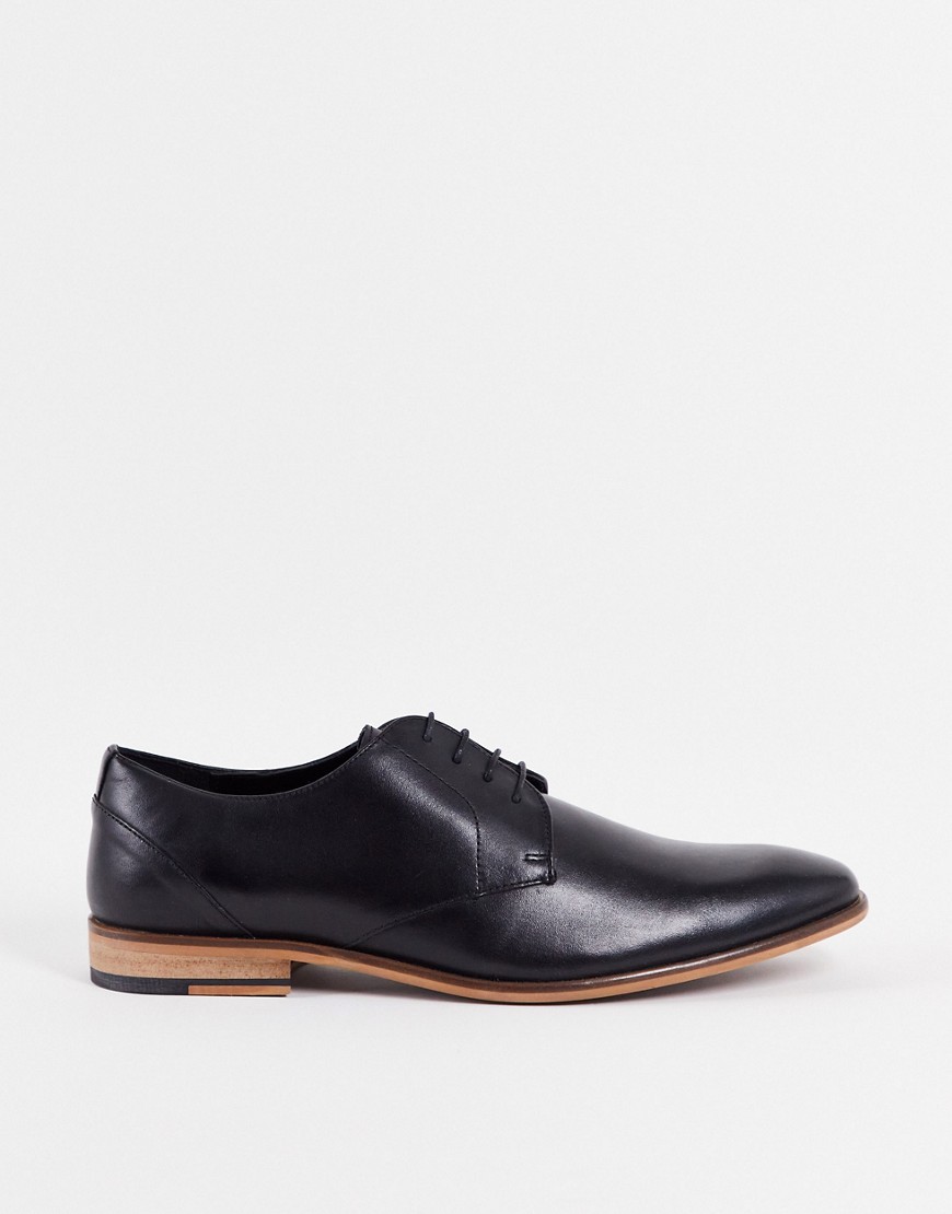 фото Черные кожаные туфли на шнуровке asos design-черный цвет