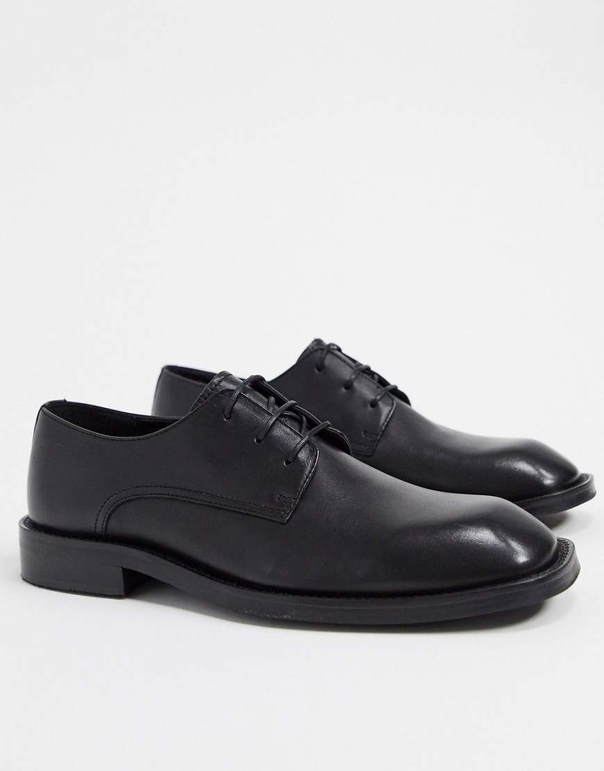 фото Черные кожаные туфли на шнуровке с квадратным носком asos design-черный