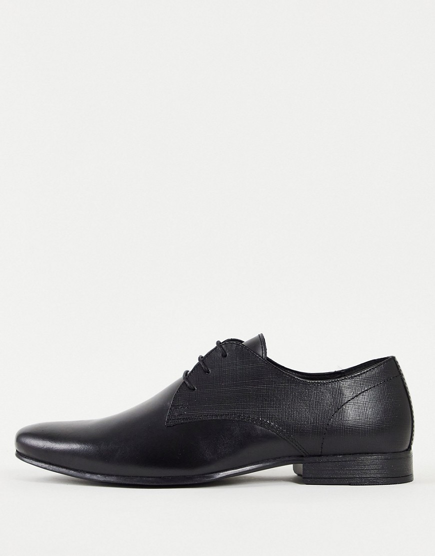 фото Черные кожаные туфли на шнуровке с тиснением topman-черный