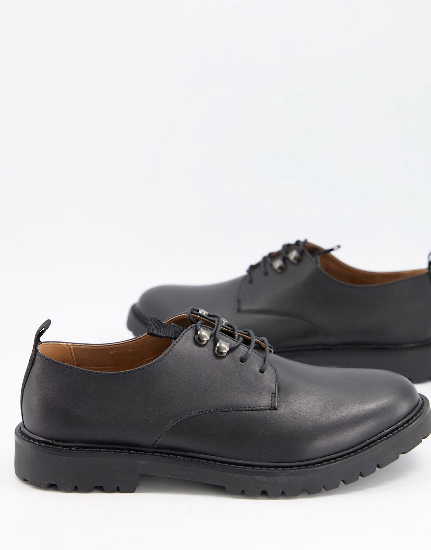 фото Черные кожаные туфли на шнуровке с застежкой на крючки h by hudson grizedale-черный цвет