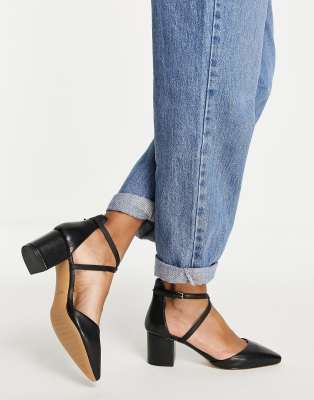 Туфли на каблуке  Asos Черные кожаные туфли с острым носком и отделкой под ящерицу на блочном каблуке Aldo Adralen-Черный