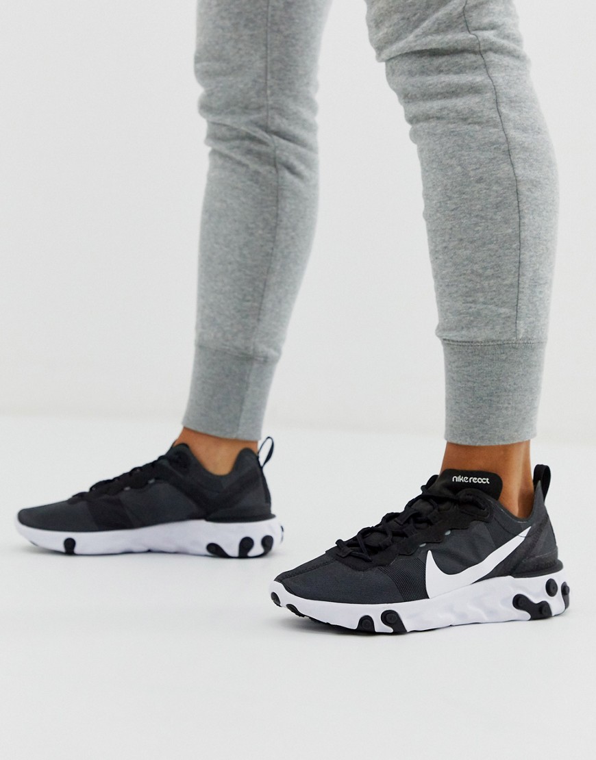 Черные кроссовки с белыми вставками Nike react element 55-Белый