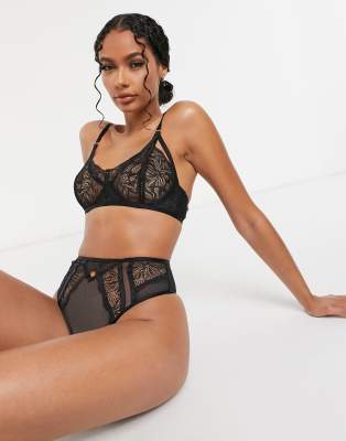 Черные кружевные стринги с завышенной талией Knickerbox-Черный