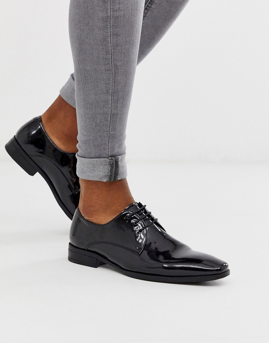 фото Черные лакированные туфли дерби со шнуровкой office macro-черный