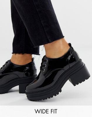 фото Черные лакированные туфли на каблуке для широкой стопы asos design survivor-черный