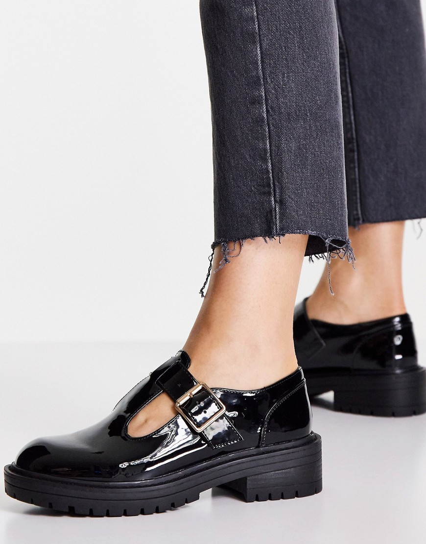 фото Черные лакированные туфли в стиле мэри джейн на плоской подошве schuh lani-черный цвет