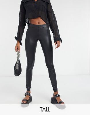 Кожаные леггинсы и брюки  Asos Черные леггинсы из искусственной кожи Noisy May Tall-Черный цвет