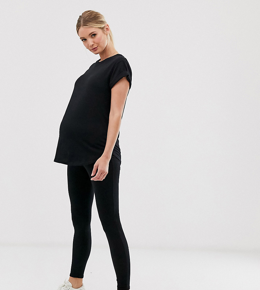 фото Черные леггинсы в рубчик с завышенной талией new look maternity-черный