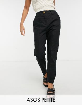 Рабочие брюки Черные льняные брюки-сигареты ASOS DESIGN Petite-Черный цвет