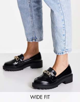 Туфли для офиса Черные лоферы на очень толстой подошве New Look Wide Fit-Черный