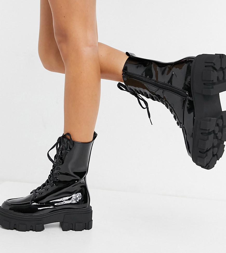 фото Черные массивные ботинки на шнуровке для широкой стопы asos design acoustic-черный цвет