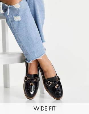 Туфли на плоской подошве  Asos Черные массивные лоферы для широкой стопы Truffle Collection Wide Fit-Черный цвет