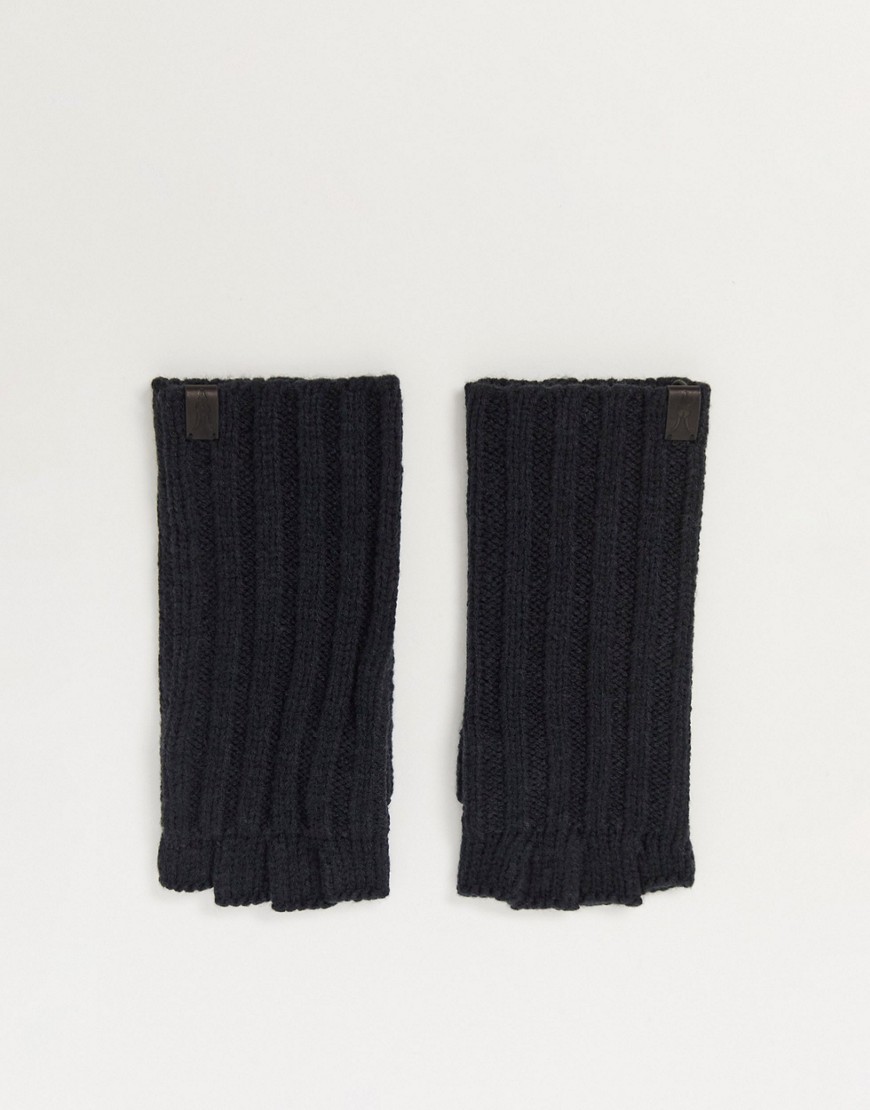 фото Черные меланжевые перчатки без пальцев в рубчик allsaints-черный цвет