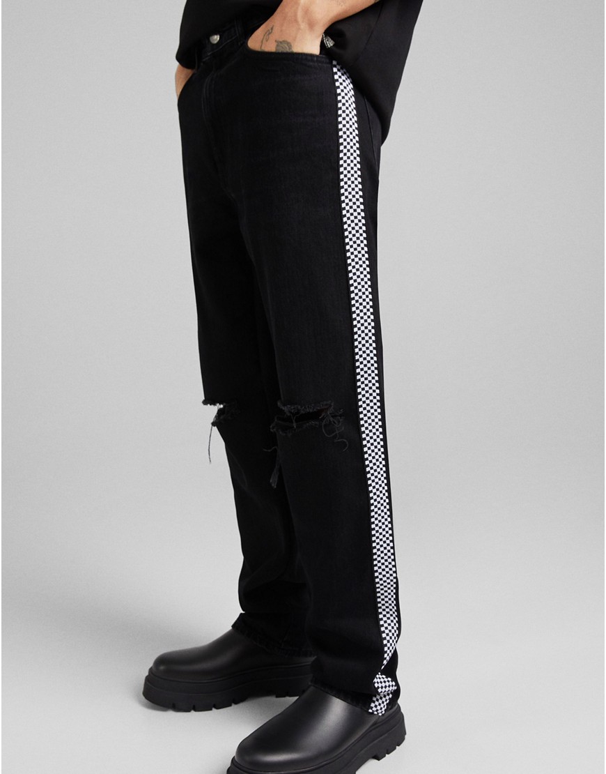 фото Черные мешковатые джинсы в стиле 90-х с рваной отделкой bershka-черный цвет