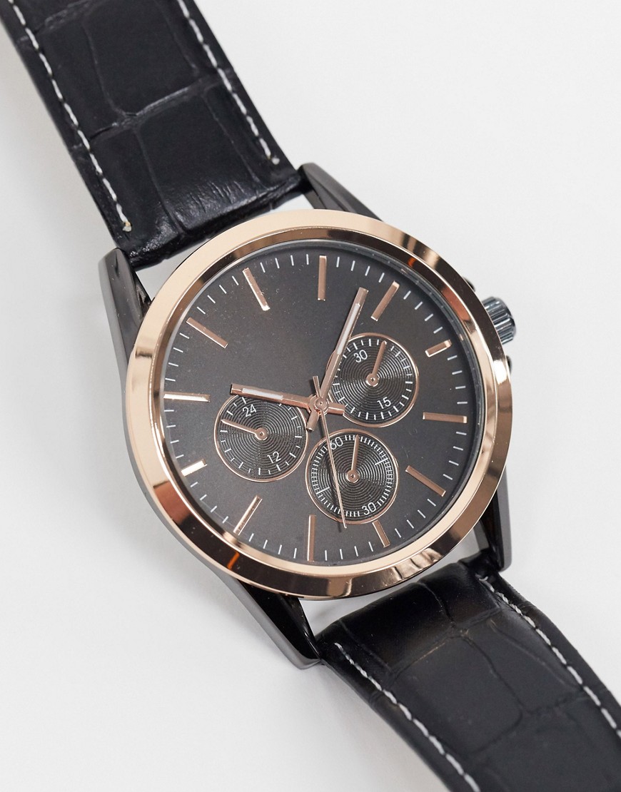фото Черные мужские часы с ремешком из искусственной кожи topman-черный цвет