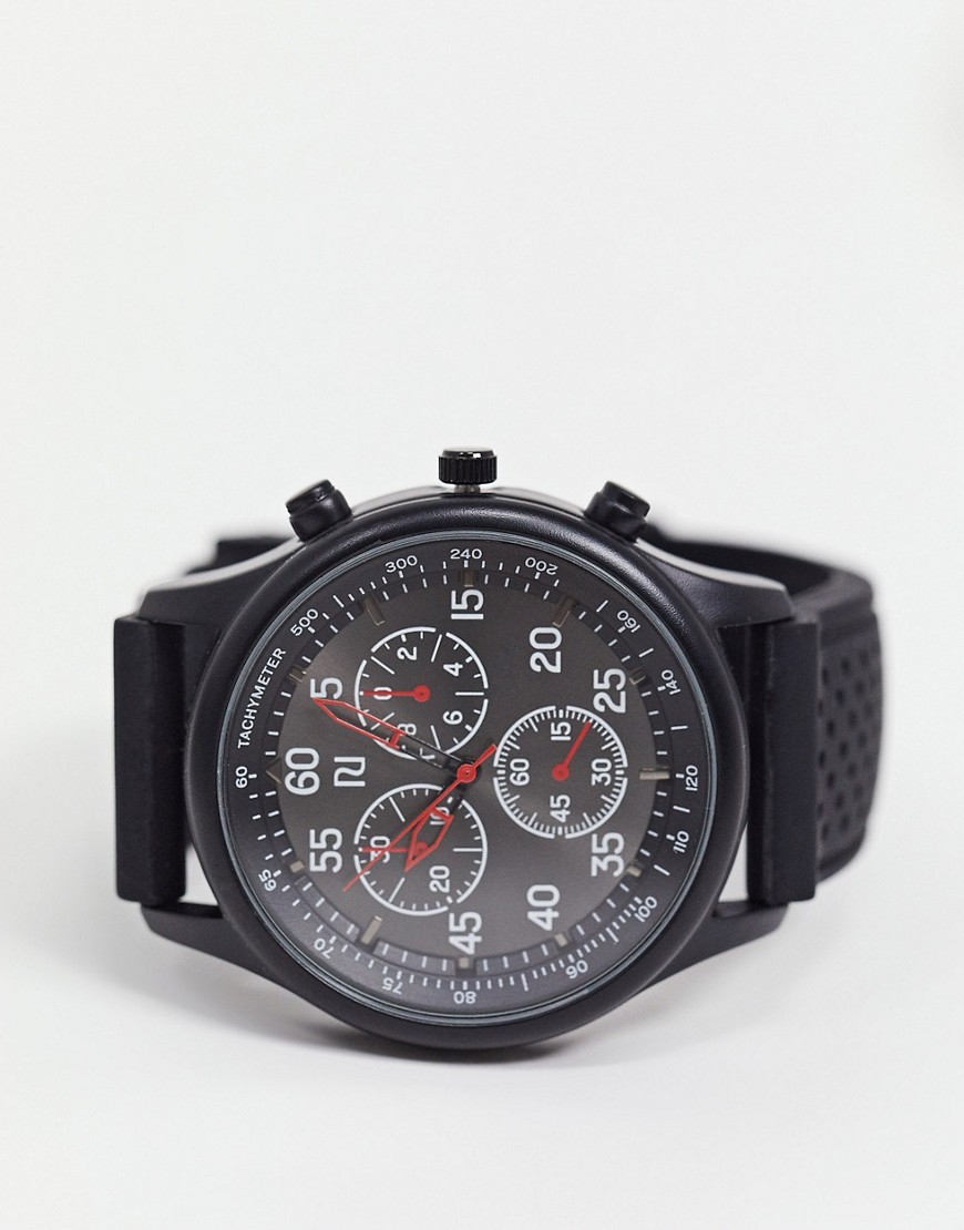 фото Черные мужские часы с силиконовым ремешком river island-черный