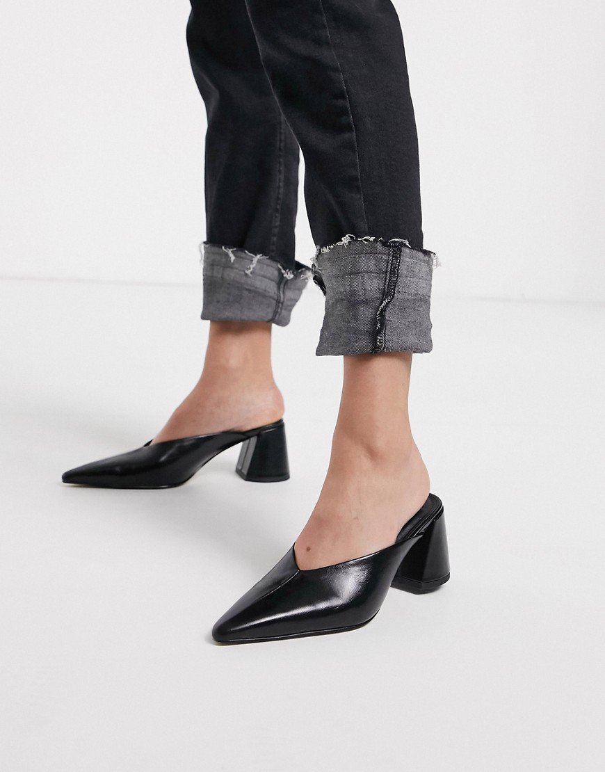 фото Черные мюли на блочном каблуке с заостренным носком topshop-черный