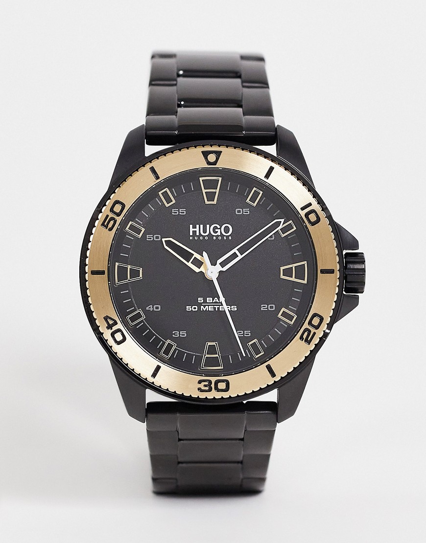 фото Черные наручные часы с браслетом hugo 1530225-черный цвет
