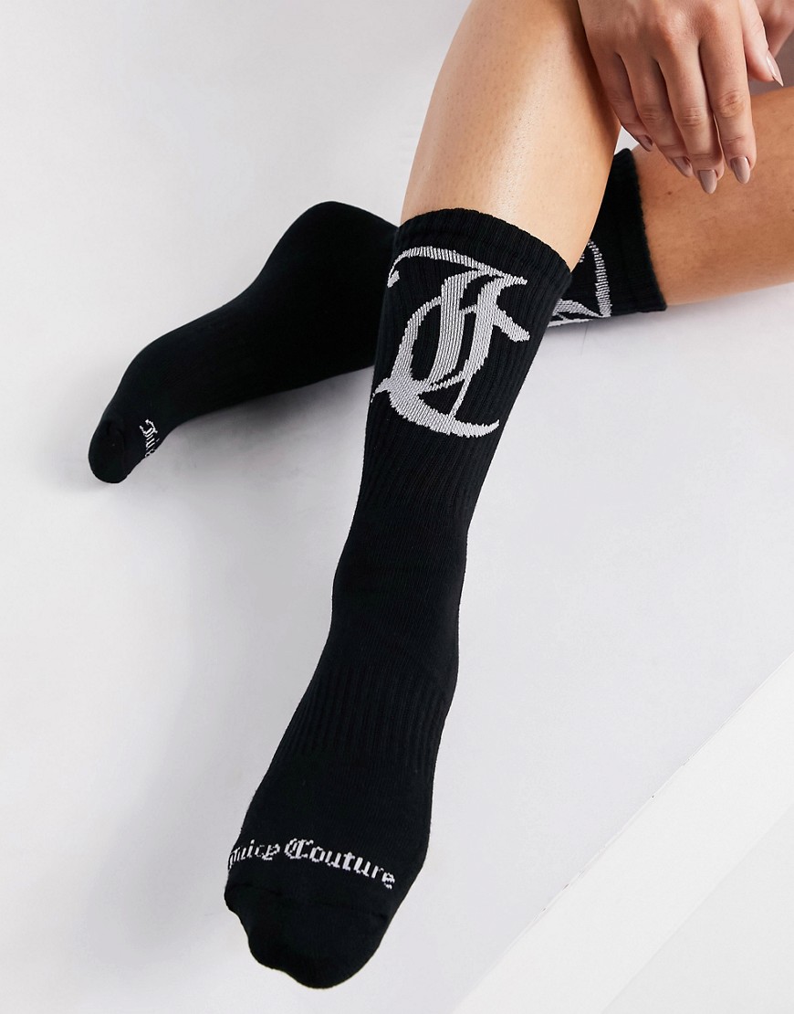 фото Черные носки до щиколотки в рубчик с логотипом juicy couture-черный цвет