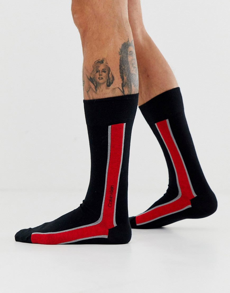 фото Черные носки с полосками по бокам и логотипом calvin klein-черный
